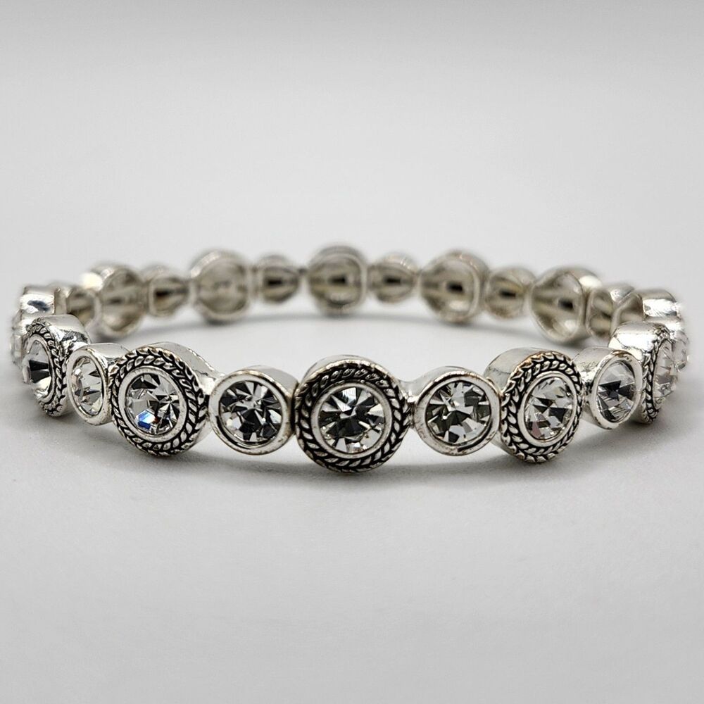 Napier Silvertone Simulated Crystal Stretch Bracelet